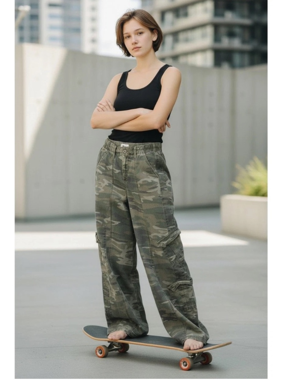 ANGEL KISS Olive Green Camo Cargo Wide Leg Pants 3/26 Military Grunge Streetwear